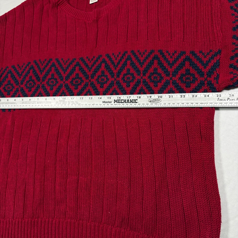 Eddie Bauer Sweater Mens XL Vintage Red Navy Geometric Ribbed Cotton Made in USA - Picture 5 of 8